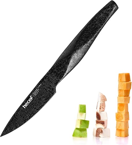 hecef Cuchillo de pelar pequeño de 3.5 pulgadas con revestimiento de grietas de hielo, cuchillo de acero inoxidable ultra afilado para cocina, color