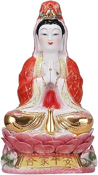 13" Guan Yin Statue Quan Yin Statue Buddhist Avalokiteshvara Kuanyin/Guanyin Statue on Lotus -Best Chinese Feng Shui Gifts Red Guanyin