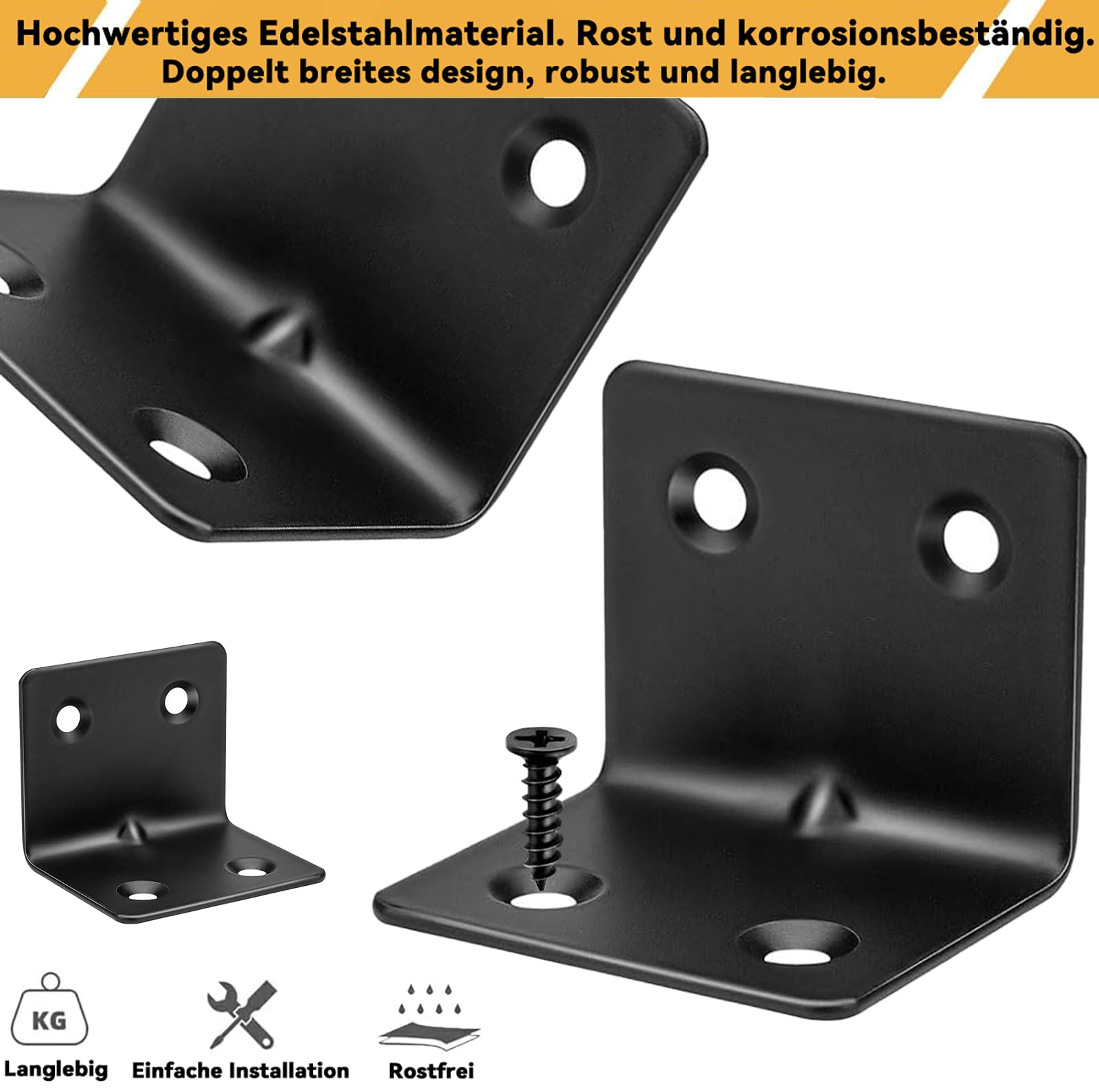 10 Connettori Angolari In Acciaio 40x40 Mm + 2 Angoli A L 30x30 Mm - Per Legno, Nero - Foto 8