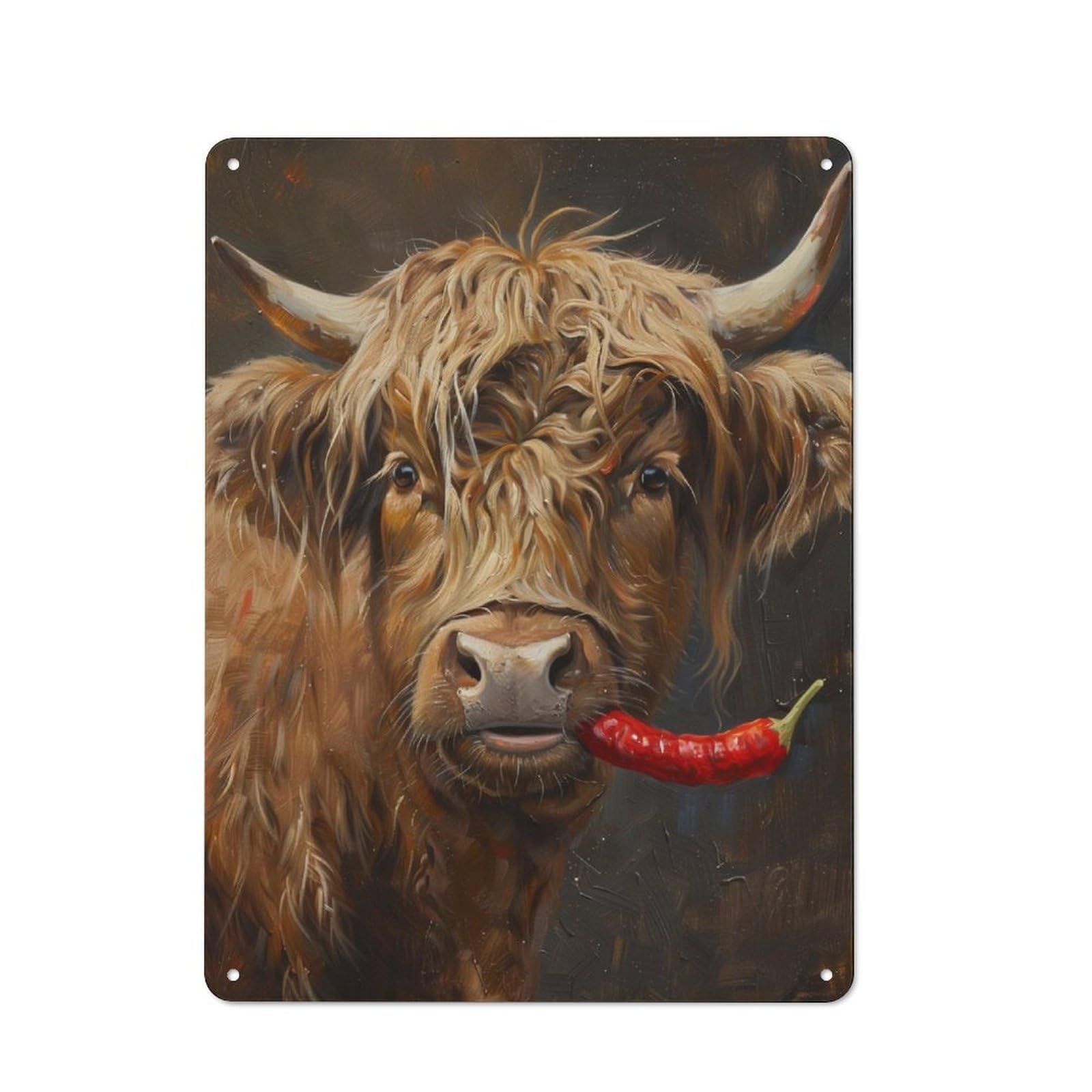 Junmoney Highland Cow Red Pepper Retro Metal Wall Decor 40X30cm, Metal Wall Art Sign For Living Room, Hallway, Kitchen Or Cafe