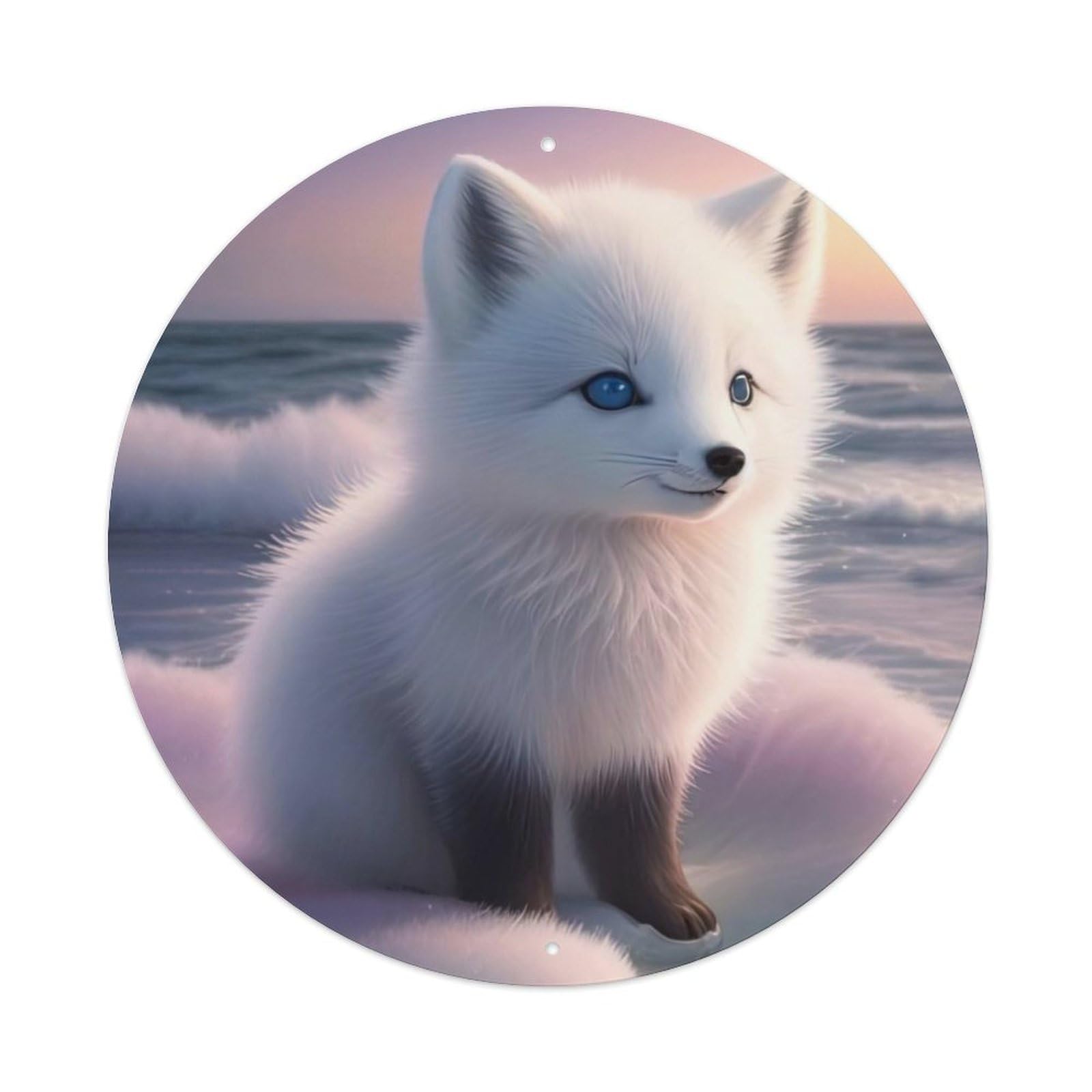 Arctic Animals Cute Arctic Fox Baby Vintage Metal Tin Sign Plaque Wall Decor for Cafe, Club Bar, Office, Garden Metal Poster 8x8Inch