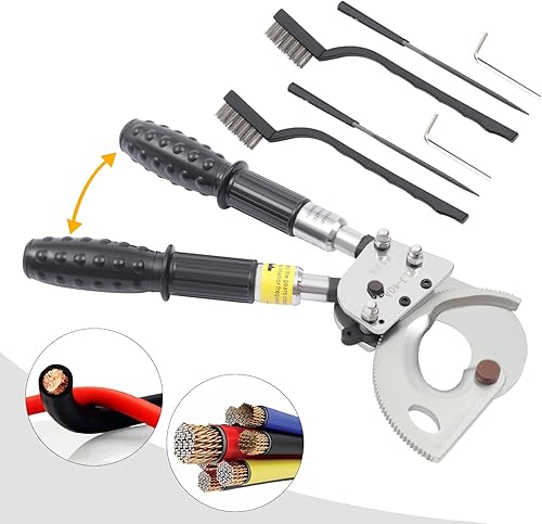 Miniatura 6 de Cortador de cable de trinquete con mango retráctil, herramienta de corte de engranaje único de acero con resorte para cables de cobre aluminio y