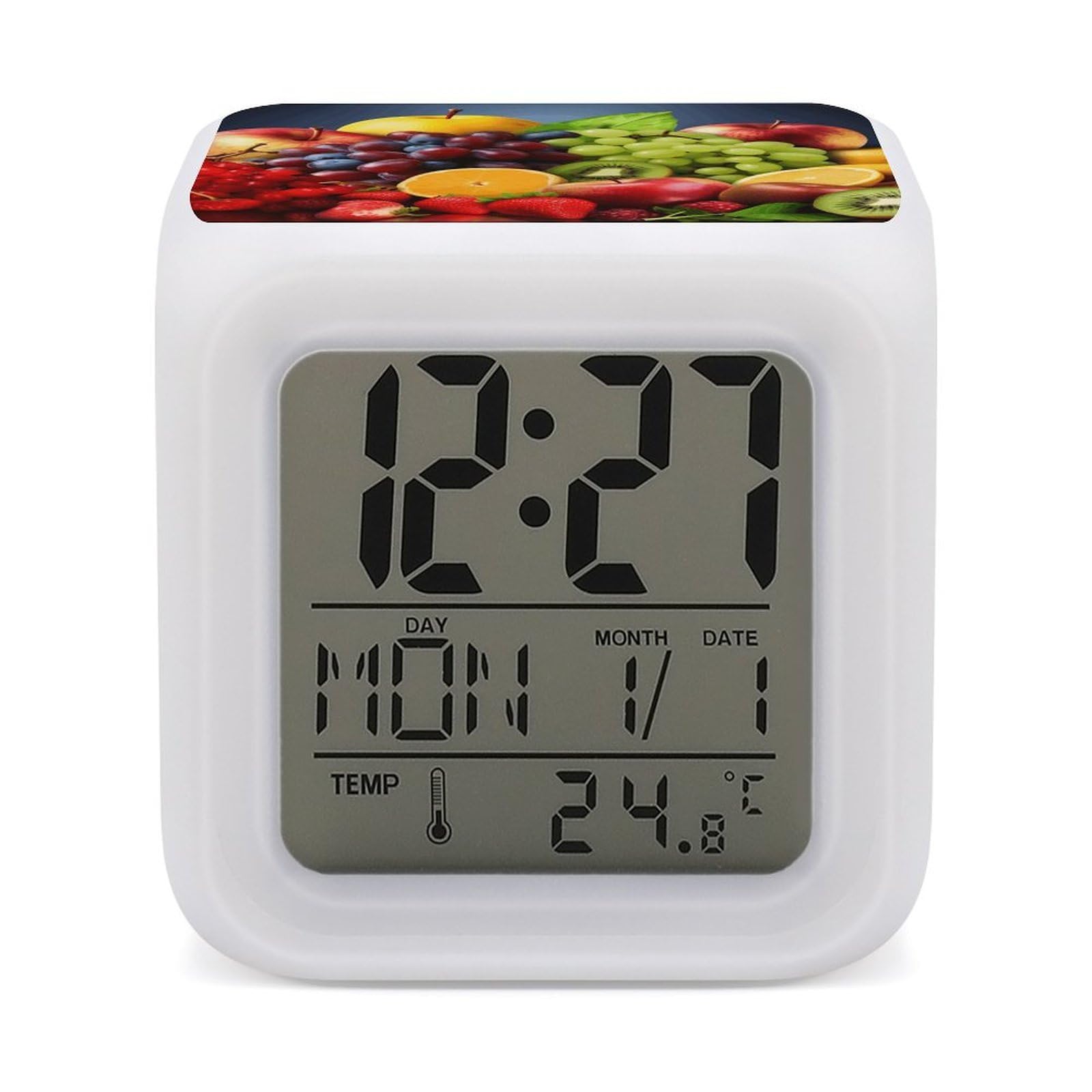 VstaDank Fruits Alarm Clocks with 7 Color Changing Night Light Exquisite Bedroom Digital Clocks with LED Temperature Display Desk Clock Ok to Wake Clocks for Heavy Sleeper