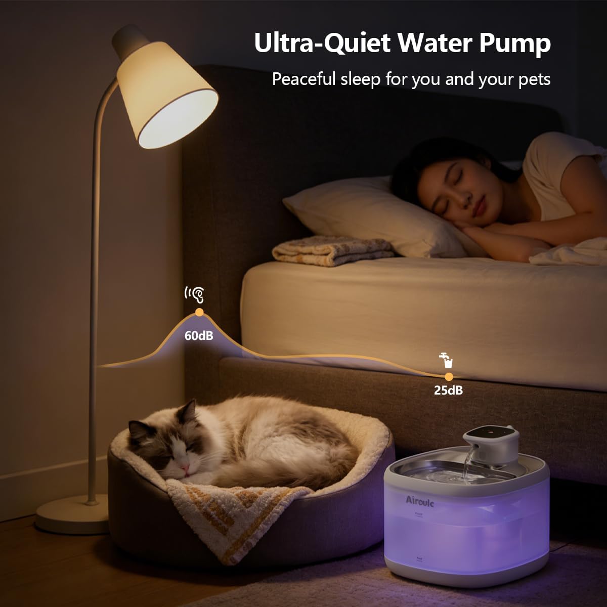 Cordless Cat Water Fountain - Automatic Cat Water Fountain Wireless Dog Water Dispenser with Replacement Filters, Gifts for Christmas, Cats, Dogs, Multiple Pets (White)