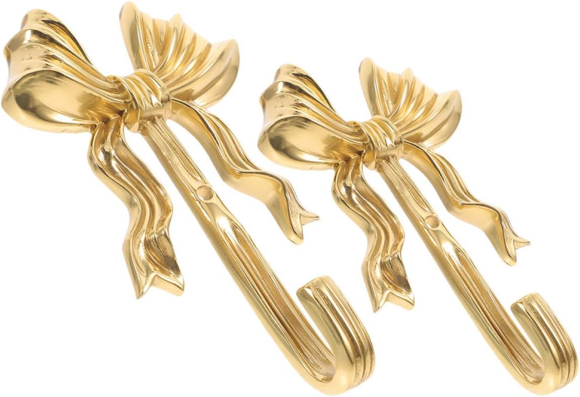 PATKAW Brass Bow Knot Wall Hooks 2pcs Set Small Large Coat Hangers Decorative Laundry Key Holders for Living Room Bedroom Office Storage