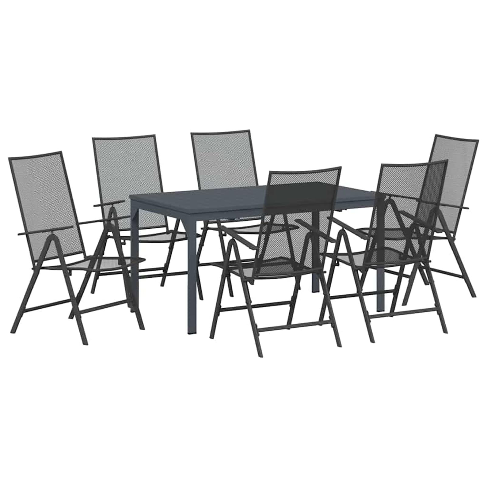 Geecher Set da Pranzo per Giardino 7 Pezzi, Tavolo Allungabile con Sedie Ergonomiche e Cuscini Rimovibili in Acciaio Verniciato Antracite for Cene all’Aperto e Incontri Familiari
