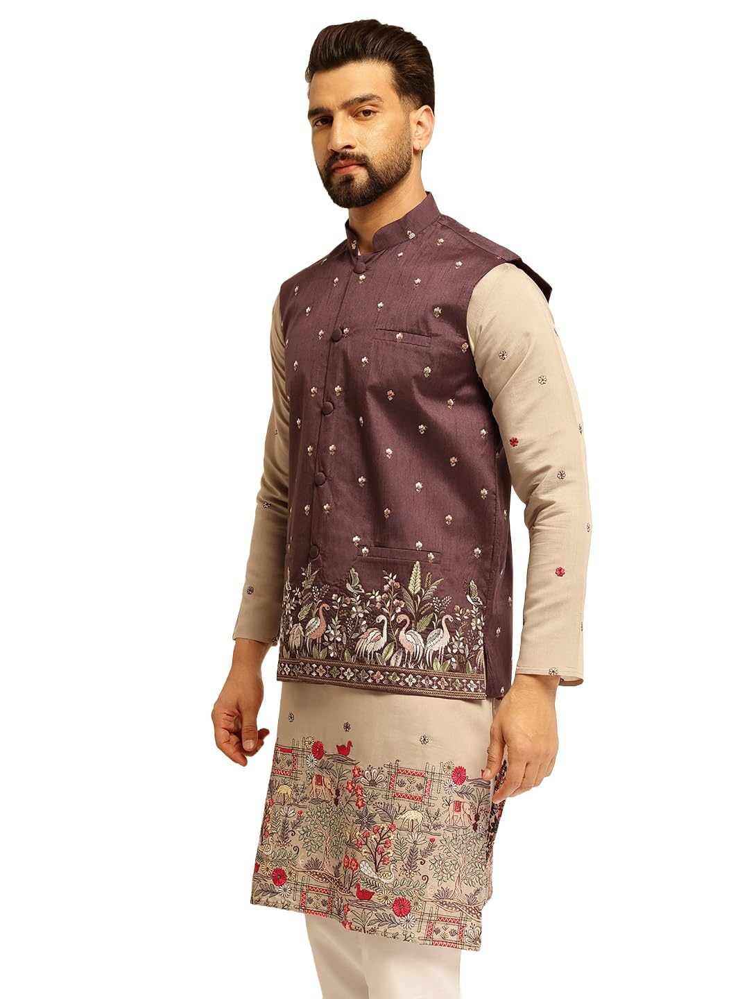 sojanya (Since 1958 Men's Silk Blend Exquisite Daman Embroidered Nehru Jacket-picture-19