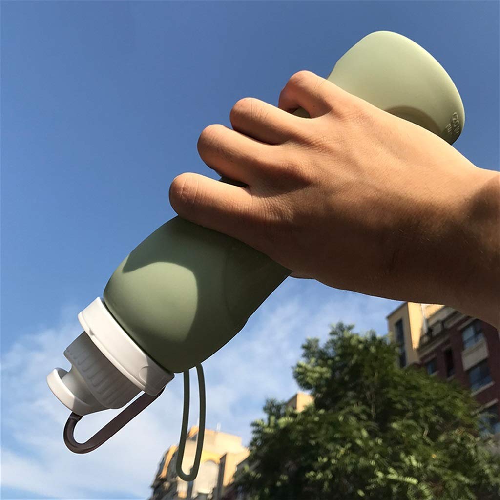 Bottiglia d'Acqua Pieghevole, 500ml Silicone A Tenuta Stagna Usato for Viaggi All'aperto Fitness, Verde