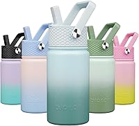 Vista 81 de BJPKPK Botella de agua aislada con tapa con pajilla, botellas de agua de metal de acero inoxidable de 15 onzas, botellas de agua reutilizables a