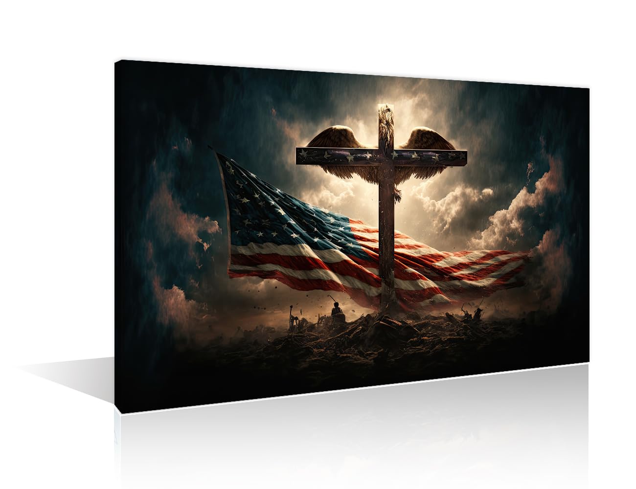 Cross of Jesus Christ Wall Art 1 Pieces American Flag Canvas Art Wall Decor Concept of Faith in God Modern Wall Art Pictures for Living Room Artwork Paintings Giclee Framed Ready to Hang 12"Wx18"H — image 1