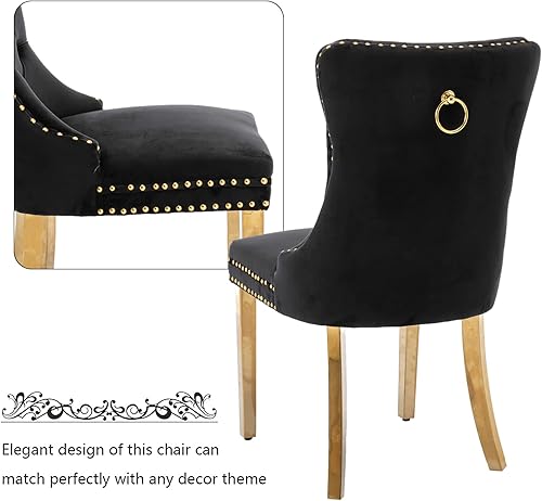 Miniatura 22 de Aoowow Juego de 2 sillas de comedor tapizadas de terciopelo, sillas laterales sin brazos con respaldo de ala, botones y patas de madera maciza para