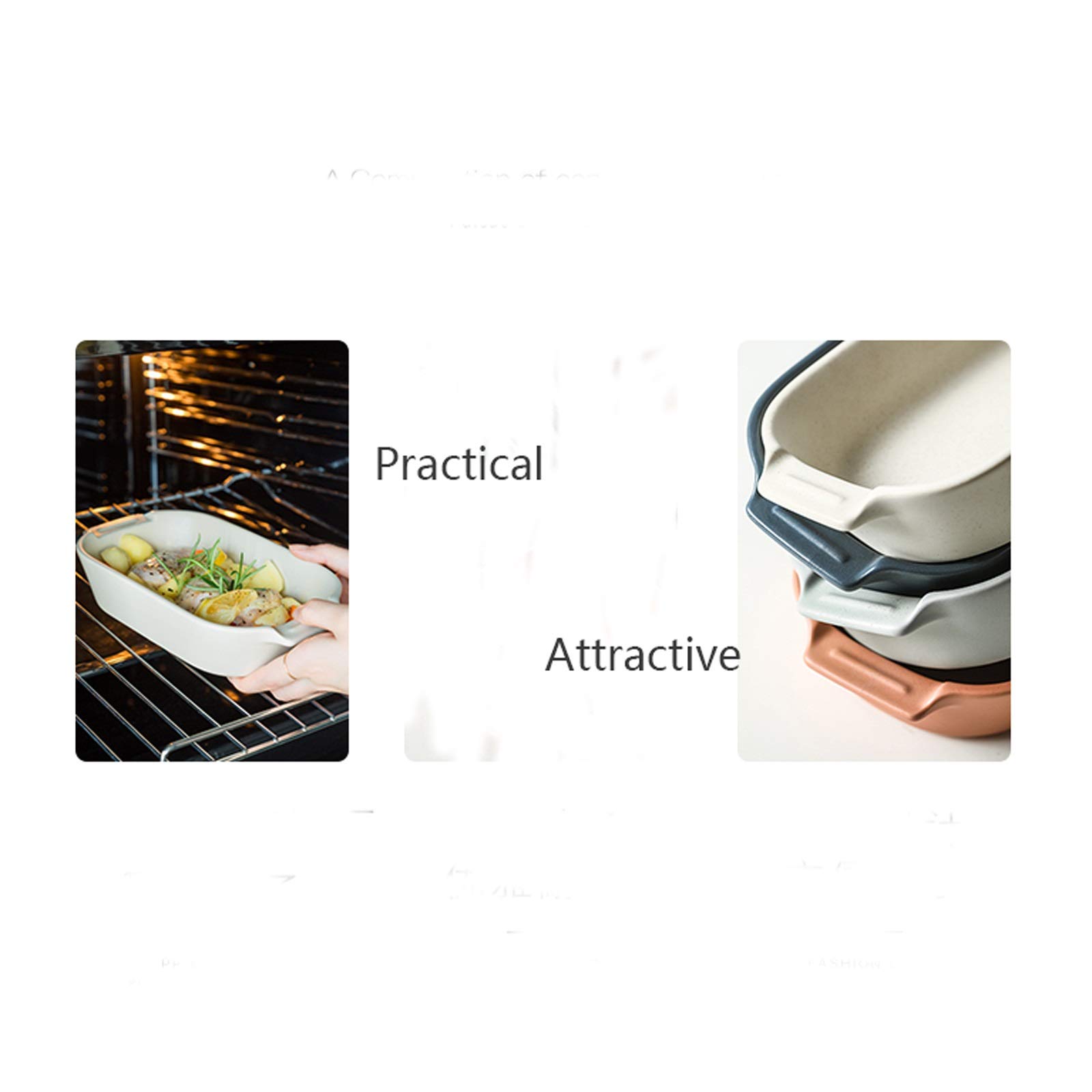 Speiseteller Rechteckige keramische Dinnerplatte, Familiennutzungssuppe mit Griff, Backplatte geeignet for Käse, Reis, sortierte Farbe Flachteller(White)