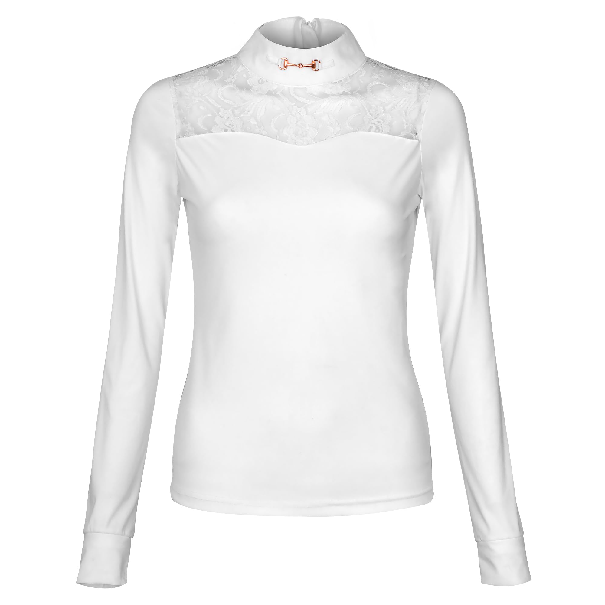 Sienna Damen Turniershirt – Elegante Reitbluse Langarm atmungsaktiv elastisch mit Spitze & Rückenreißverschluss