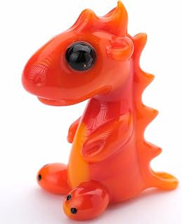 Glass Baby Dragon Figurine (Orange / 1.5 Inch) Baby Dragon Ornament, Medieval Collectible Fantasy Figurine, Miniature Magic Dragon Statue for Table Decor, Handmade Dragon Art with Lampworking
