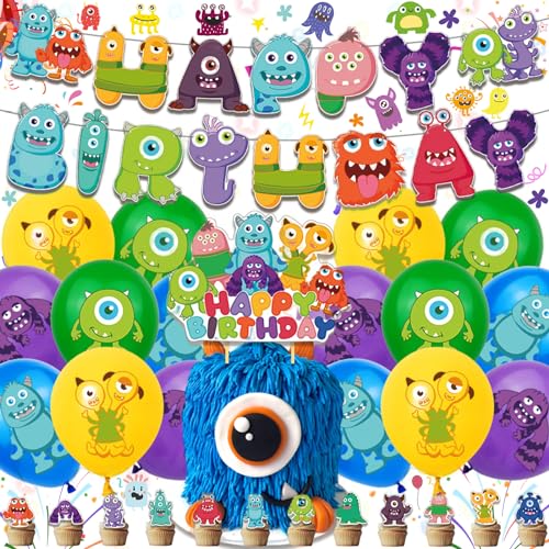 SoundZero Lot 30 ballons de fête monstres Bannière « Happy Birthday » pour décoration d'anniversaire d'enfant