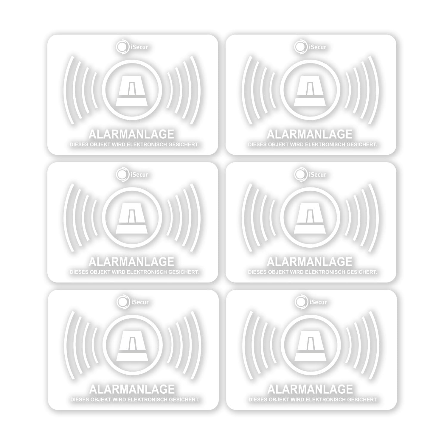 iSecur hin360 - Juego de 6 pegatinas adhesivas para sistema de alarma exterior, transparentes, resistentes a los rayos UV y a la intemperie, 5 x 3,5 cm, aviso para ventana y puerta, disuasión I hin360