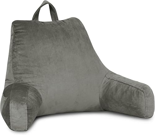 LOVTEX Almohada de lectura con funda extraíble, almohada de espalda para sentarse en la cama con brazos y bolsillos, almohada de descanso en cama