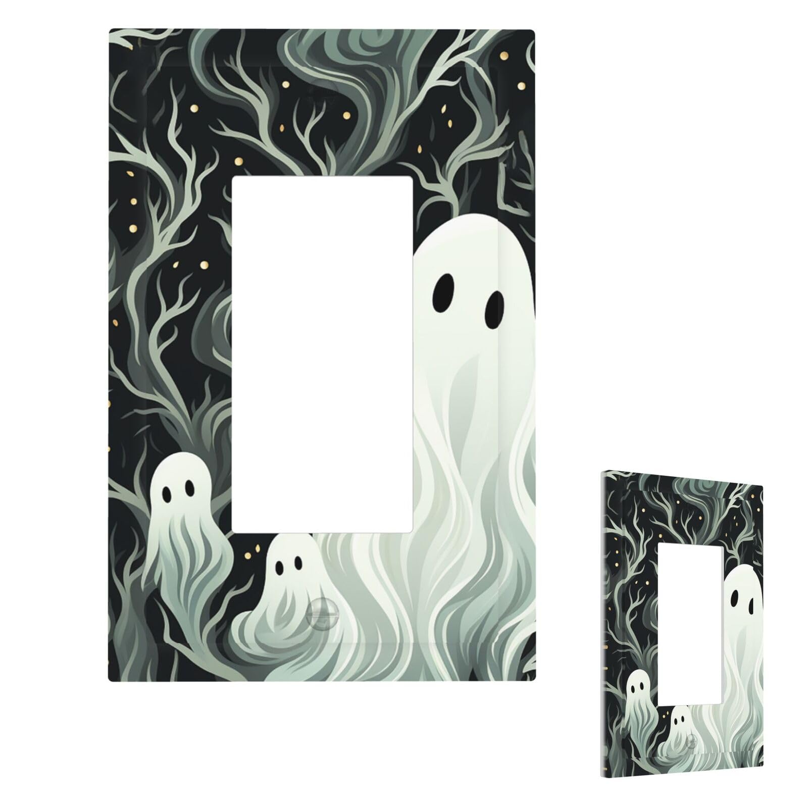 White Patterned Ghost Wall Plate Cover Modern Decorative 1 Gang Light Switch Cover Unbreakable Receptacle Outlet Covers For Living Room Bedroom Home Decor 1 Gang