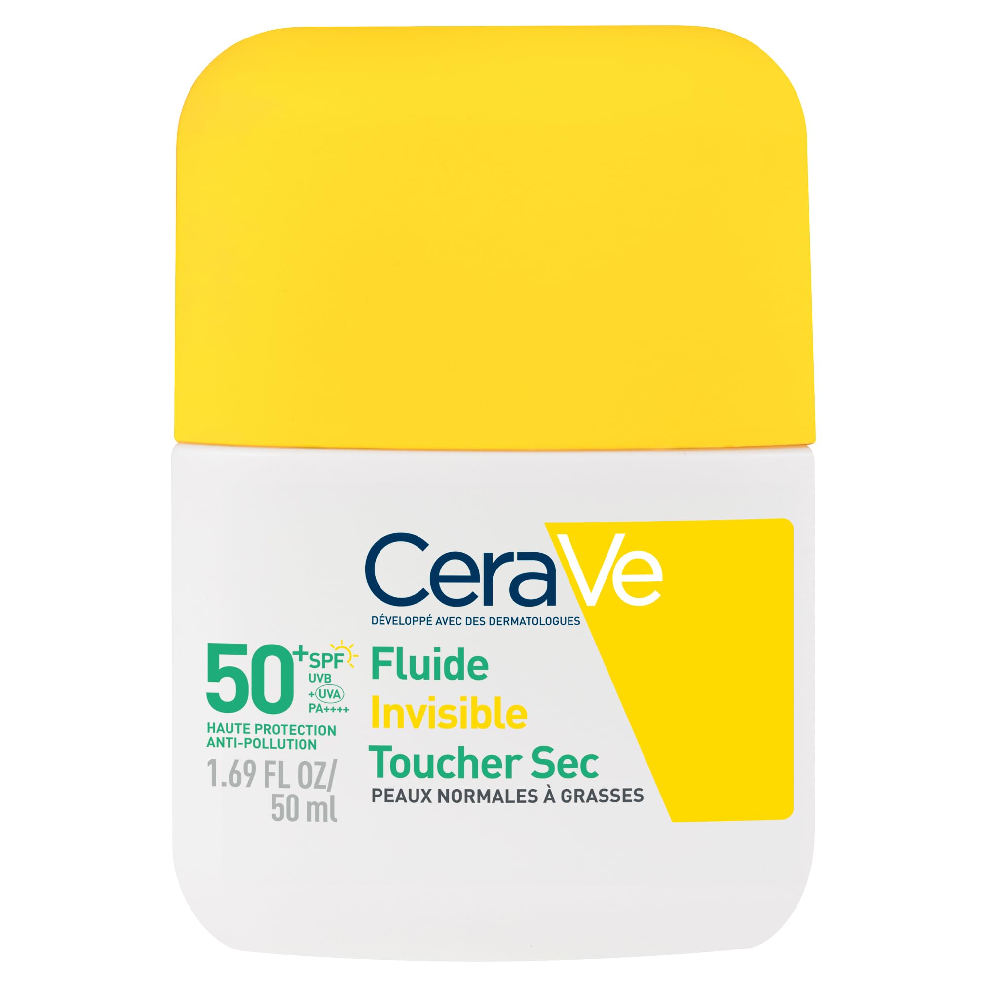CeraVe, Invisible Dry Touch Fluid SPF 50+, Very High Sun Protection Face, Normal to Oily Skin, Mattifying 12H, No White Marks, Make-up Base, Niacinamide and Vitamin E - 1