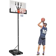 Backboard Portable Basketball Hoop with 44" Shatterproof Backboard Adjustable Height 4.4-10ft Basketball Hoop Stand System for Kids Adults Basketball Goal