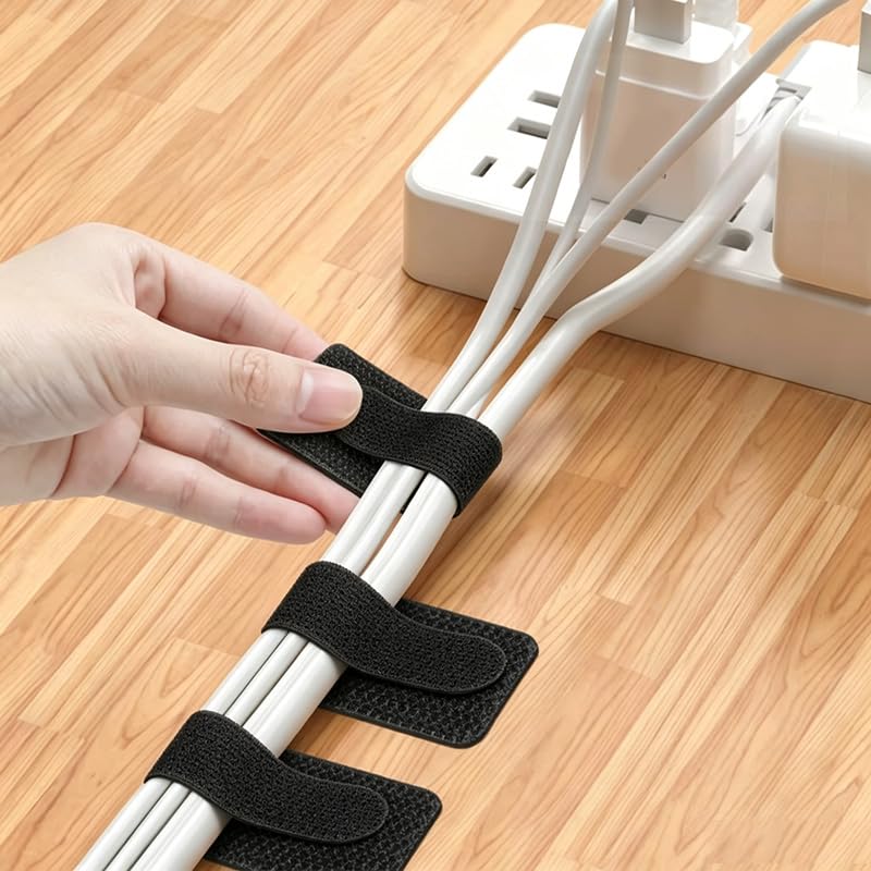 20 Set Portable Adhesive Under Desk Cable Management Kit Hook and Loop Cable Ties Strips para organización de cables en escritorio miniatura 1