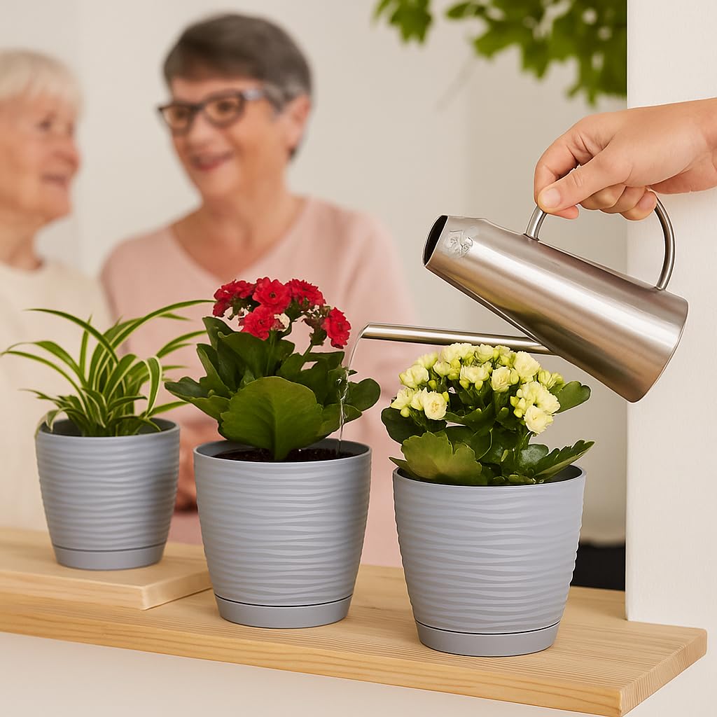 Home Garden Ornaments Plant Pots Indoor, Set of 2 Plastic Flower Pots with Saucer and Drainage Holes - Image 2