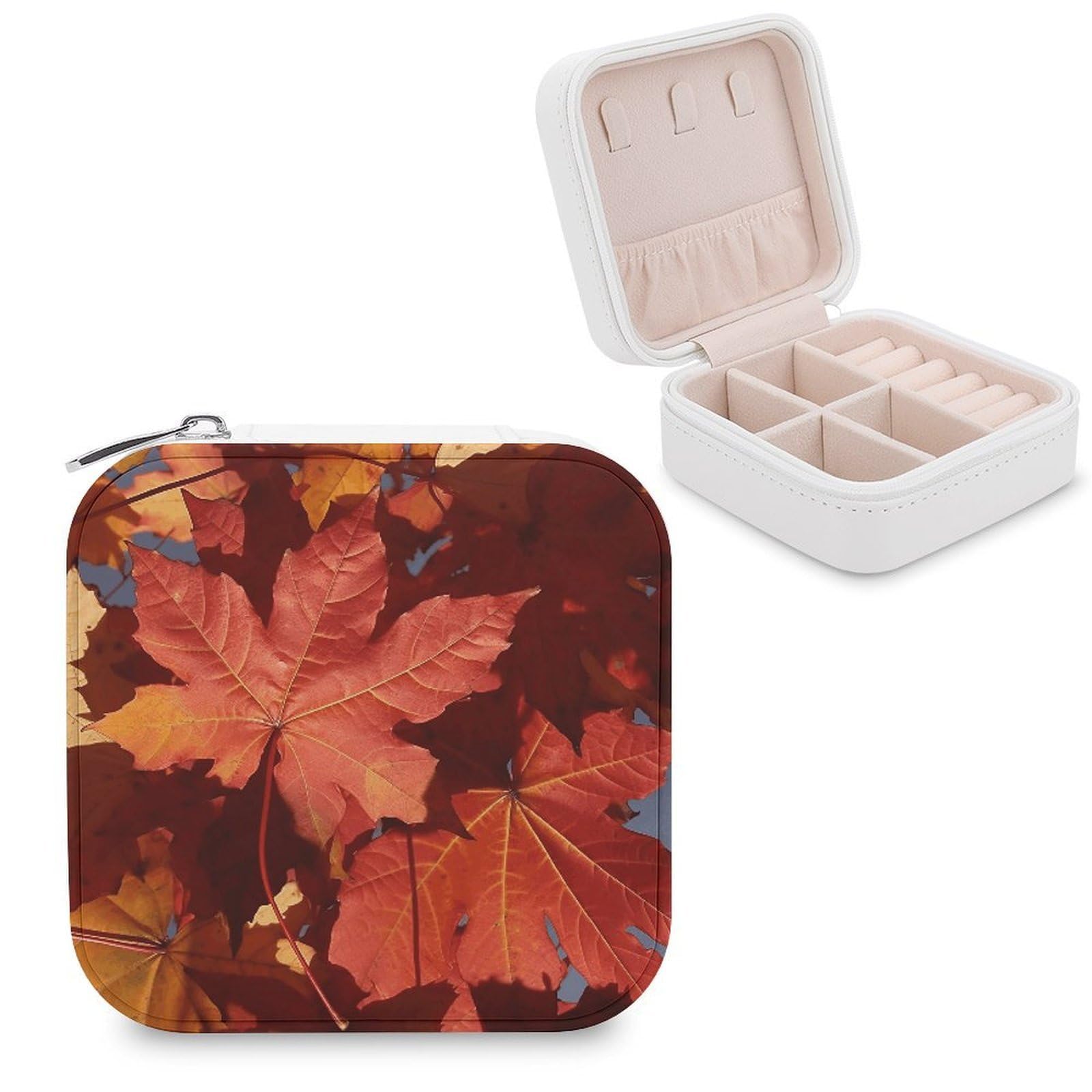 VstaDank Fall Maple Leafs Jewelry Box for Women Custom Travel Jewelry Case Personalized Travel Jewelry Boxes Small Portable Jewelry Organizer Box for Rings Necklaces Bracelets Earring