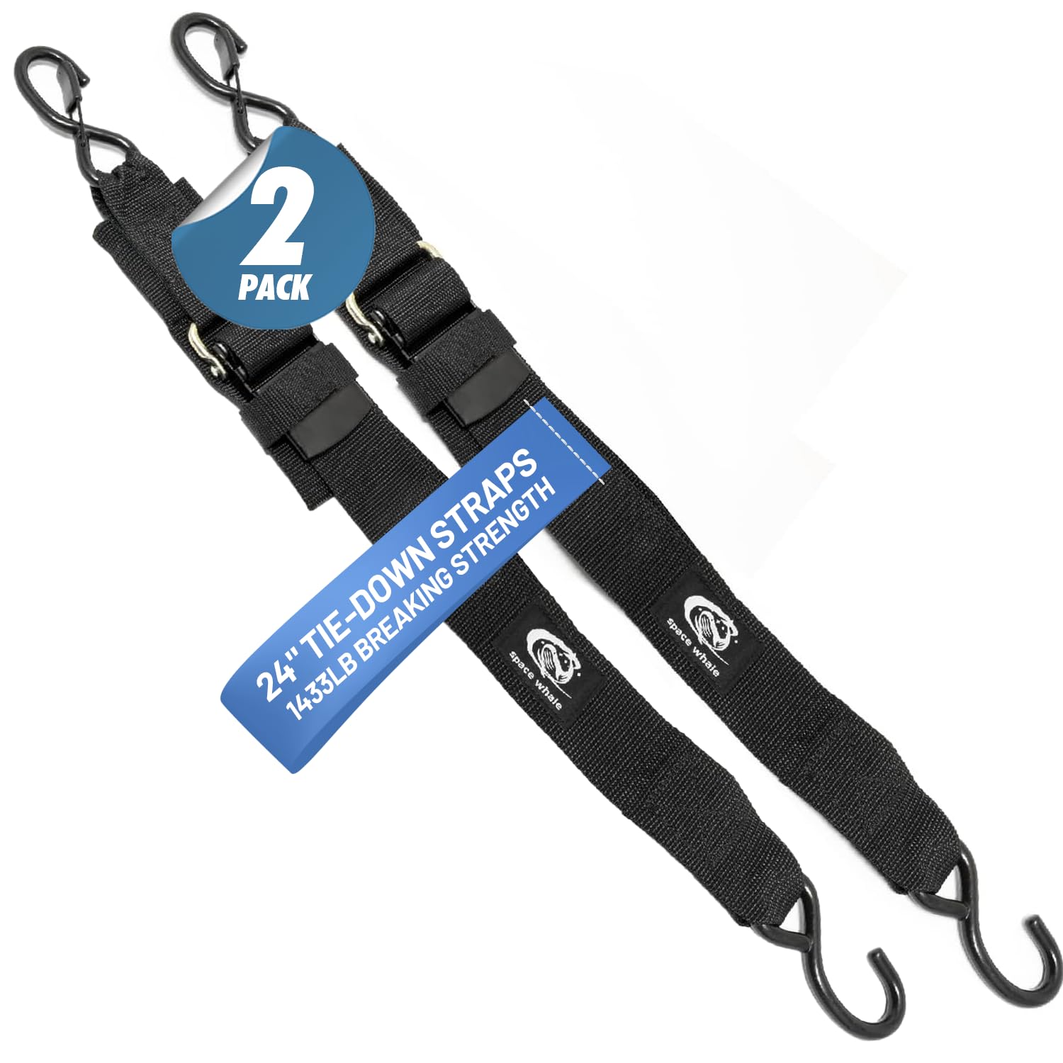 Space Whale Heavy-Duty Boat Transom Tie-Down Strap - Adjustable Trailer Straps with Quick-Release Buckle – Marine Safety for Jet Skis & Watercraft Transport - 24”, Boat Straps (2 Pack)