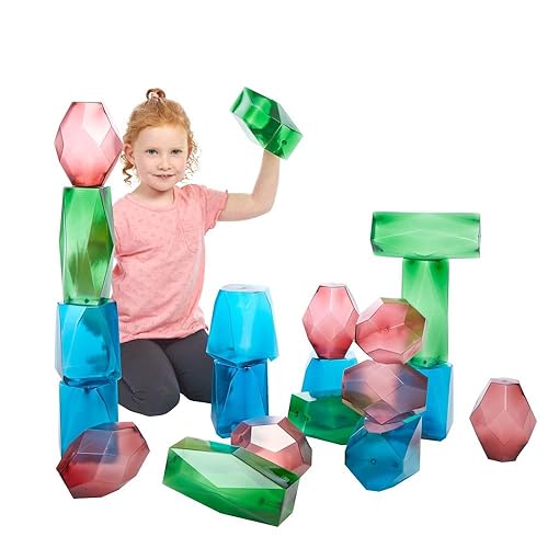 Miniatura 6 de Excellerations Gemas apilables gigantes, juego de 20, bloques apilables, STEM, bloques para mesa de luz, juguete sensorial, piedras apilables