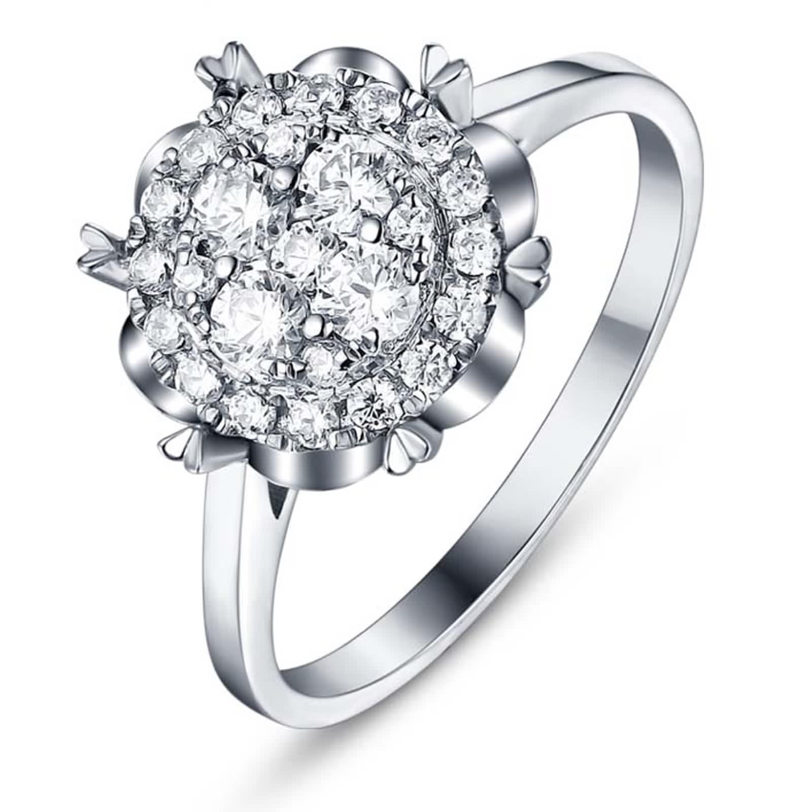 Anello Oro 18Kt Donna, Fedi Nuziali Moderne Bianco Diamante Creato In Laboratorio Fiore Argento Regalo Di Compleanno