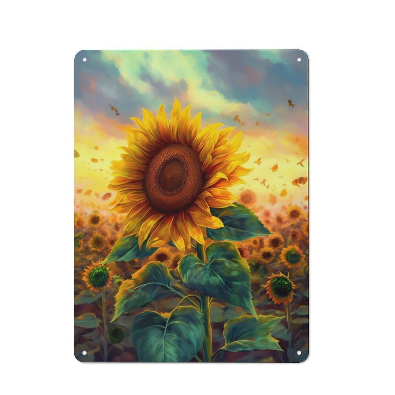 Junmoney Sunflower Painting Petals Tin Sign 40X30cm For Pub Or Café, Retro-Style Wall Decor, For Garage, Workshop And Man Cave Decoration