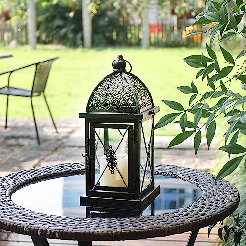 Image of NEEDOMO 14.4 inch Outdoor Lantern, Large Vintage Lanters Decorative Indoor with Clear Glass, Metal Candle Lantern Decor for Home, Table, Patio, Front Porch, Rustic Farmhouse Wedding Shelf