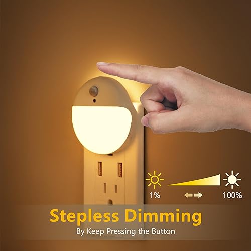 Miniatura 4 de Paquete de 2 luces nocturnas enchufables con 3 formas de iluminación, atenuación continua, sensor de luz, luz nocturna blanca cálida para baño,