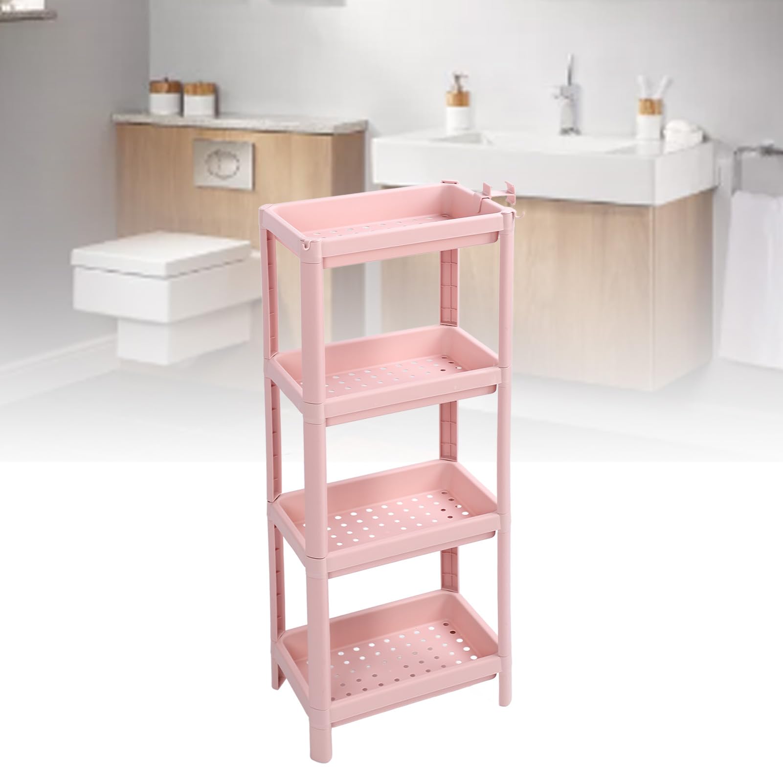 Estante de Almacenamiento de plástico de 3 Niveles, Estante de Almacenamiento de Piso de baño Rosa, Organizador de Estante de baño, Estante de pie Estable y Duradero de (Cuatro Capas)