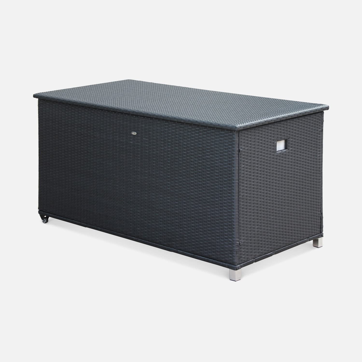Coffre de jardin en résine tressée Cassapanca Noir 790L 162x82cm rangement coussins