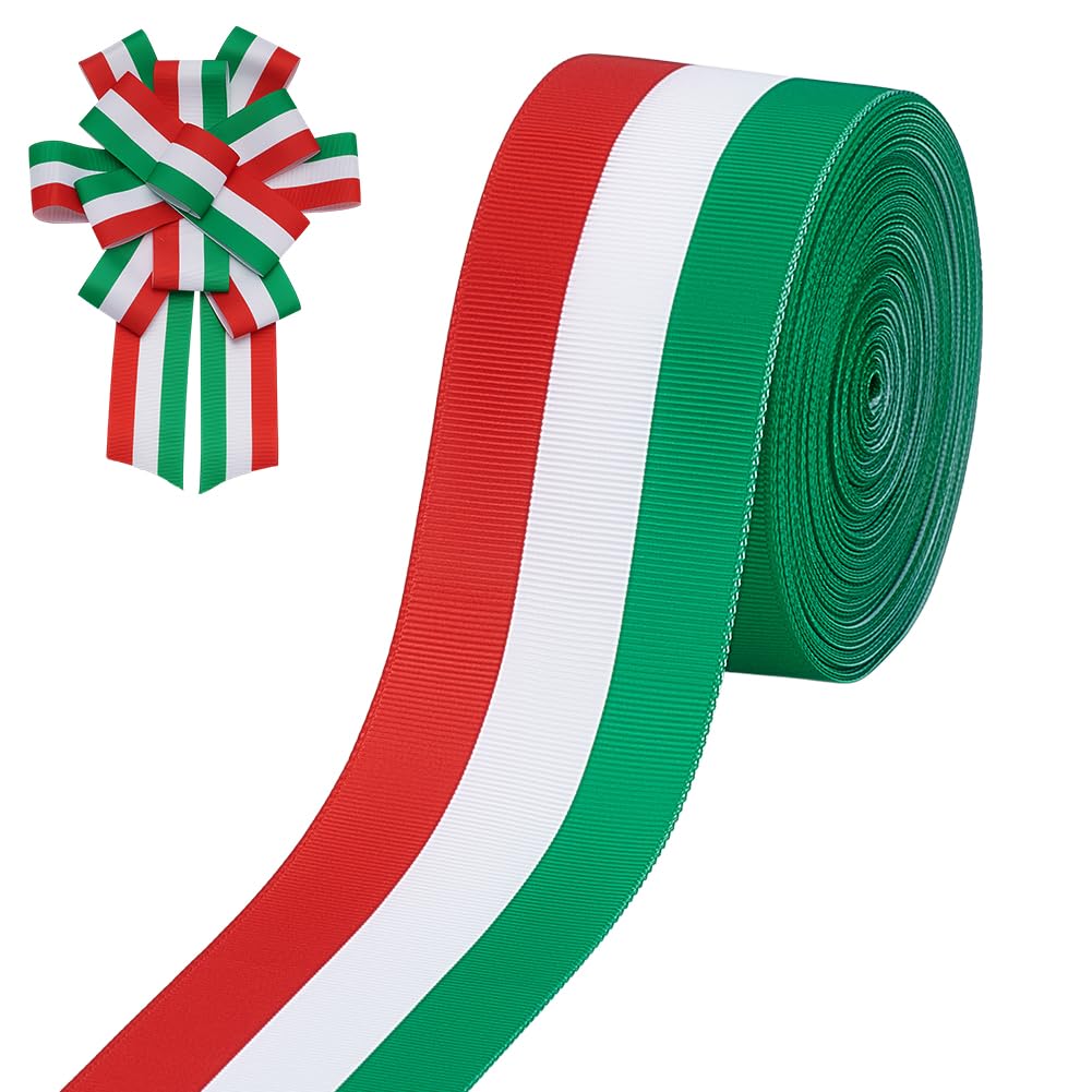 PH PandaHall 20 Yards Red White Green Stripes Ribbon Polyester Grosgrain Tibbon, 2inch Italian Flag Double Face Ribbons for Party Holiday Decoration Parades Christmas Tree Garland DIY Projects