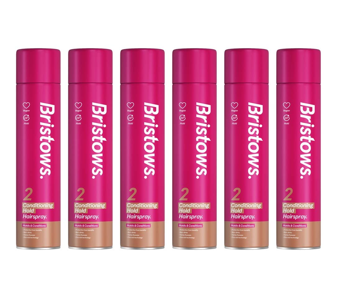 Bristow's Condition Hold Hairspray per capelli, confezione da 6, fino a 24 ore di tenuta, doma i flyaway, non appiccicoso, vegano, protegge dall'umidità, 400 ml