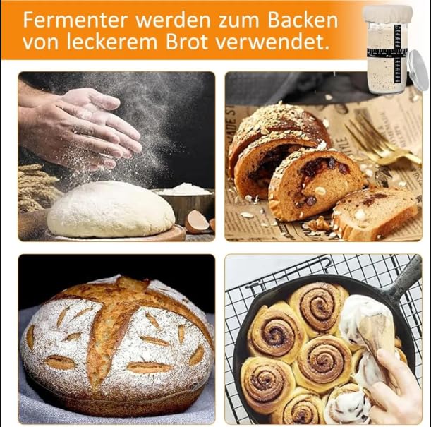 Kit de démarrage au levain, 21 pièces – Panier à baneton, pot de démarrage, écharpe à pain, fouet à pâte et ensemble d'accessoires de pâtisserie pour boulangers amateurs et débutants