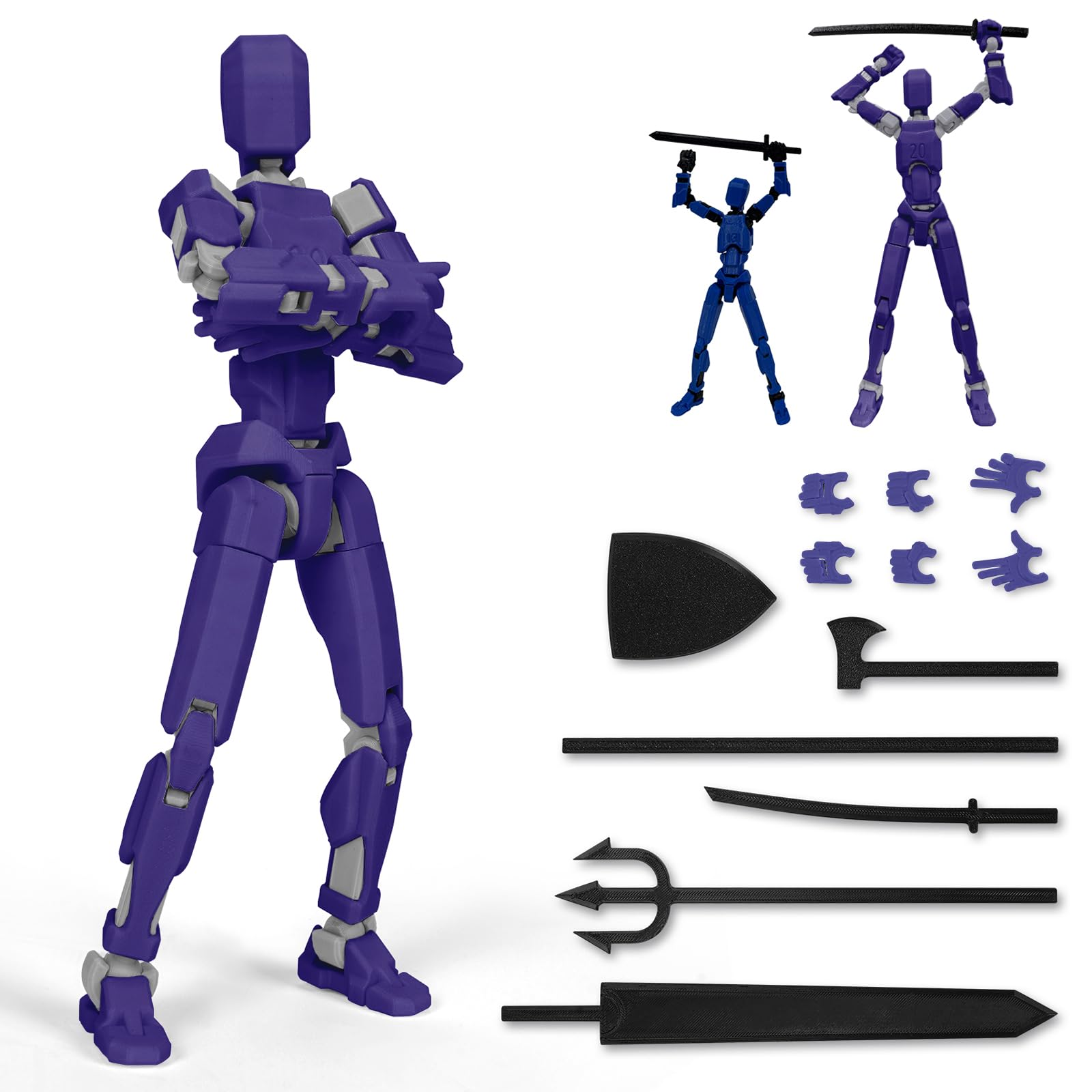 Starnearby Titan 13 Action Figure - 20cm 3D Printed Body Movable Dummy with 6 Weapons Set and 3 Hands Sets, Assembly Completed Present for Kids Adults (20CM Purple)
