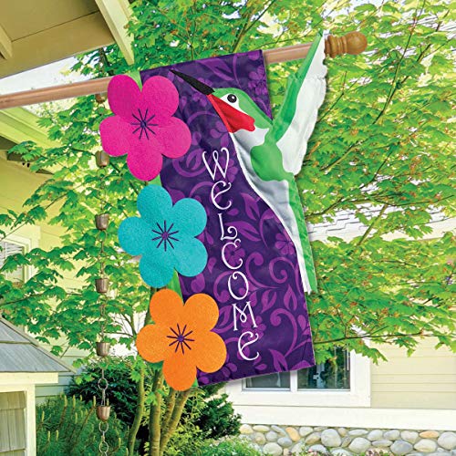 Hummingbird Applique Spring House Flag Welcome Sculpted 28" X 40" Briarwood Lane #TOP2