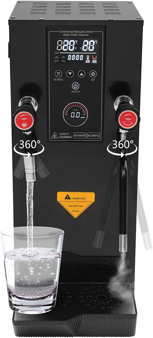 12L Commercial Electric Milk Frother, 3000W Milk Steamer, Coffee Steam Boiling Water Machine w/Adjustable Temperature & Time, 110V Coffee Milk Foam Machine for Heat Drinks, Extract Tea (Black)