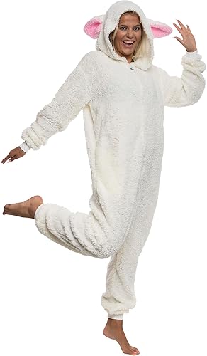Funziez! Mameluco de sherpa ajustado para adultos, disfraz de Halloween de animales, traje de cosplay de una pieza de felpa para mujeres y hombres