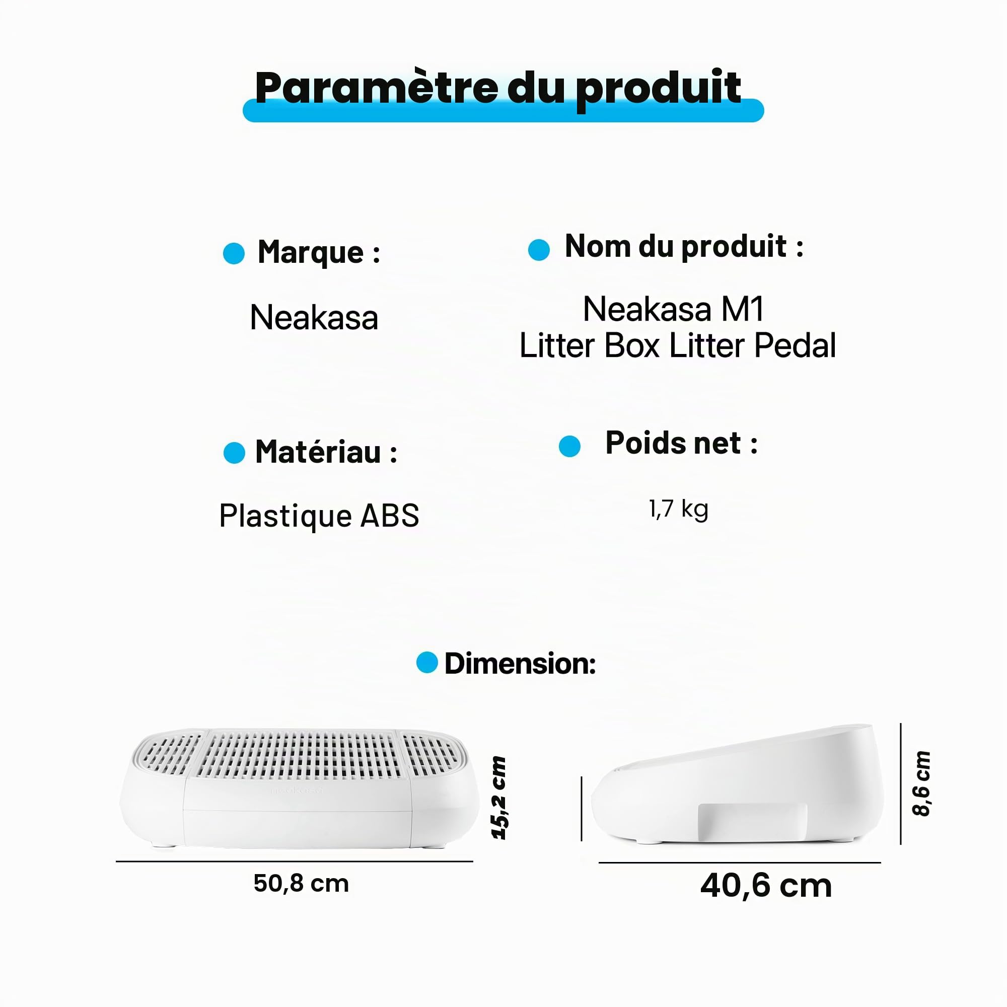 Neakasa Marchepied à pédale pour chat avec fonction de filtration, rampe à litière facile à nettoyer, piège à litière pour chat M1 Ouvert autonettoyant, blanc