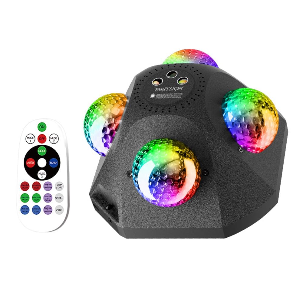 Discokugel-Partylichter für Drinnen und Draußen, DJ-Lichter, Discokugel-Dekoration, Stroboskoplicht für Partys, 4 Discokugeln, Sound, EU-Stecker