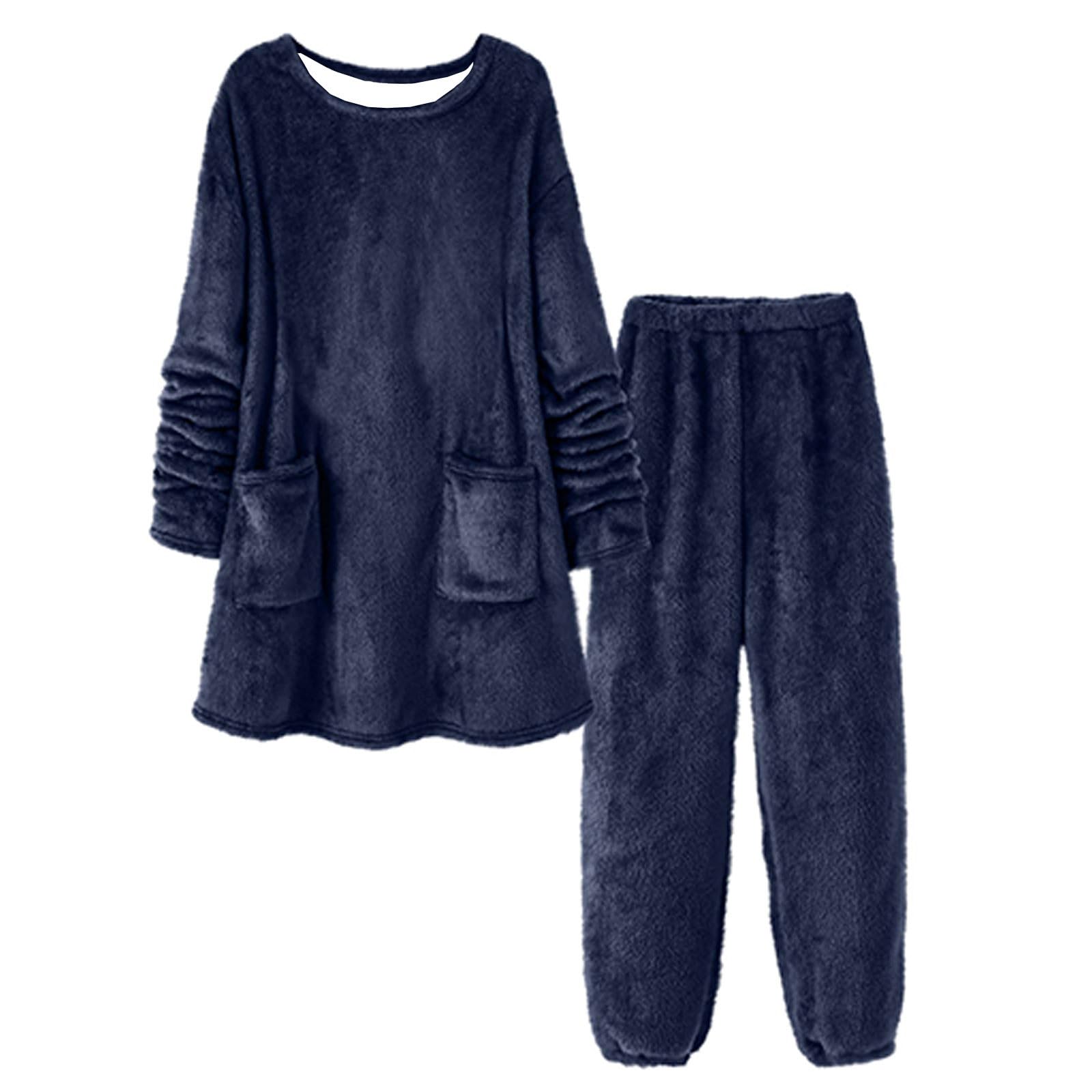 Pigiama natalizio da donna, in flanella, in pile, 2 pezzi, per festività, soffice, biancheria da notte Dciker, inverno, autunno, lounge