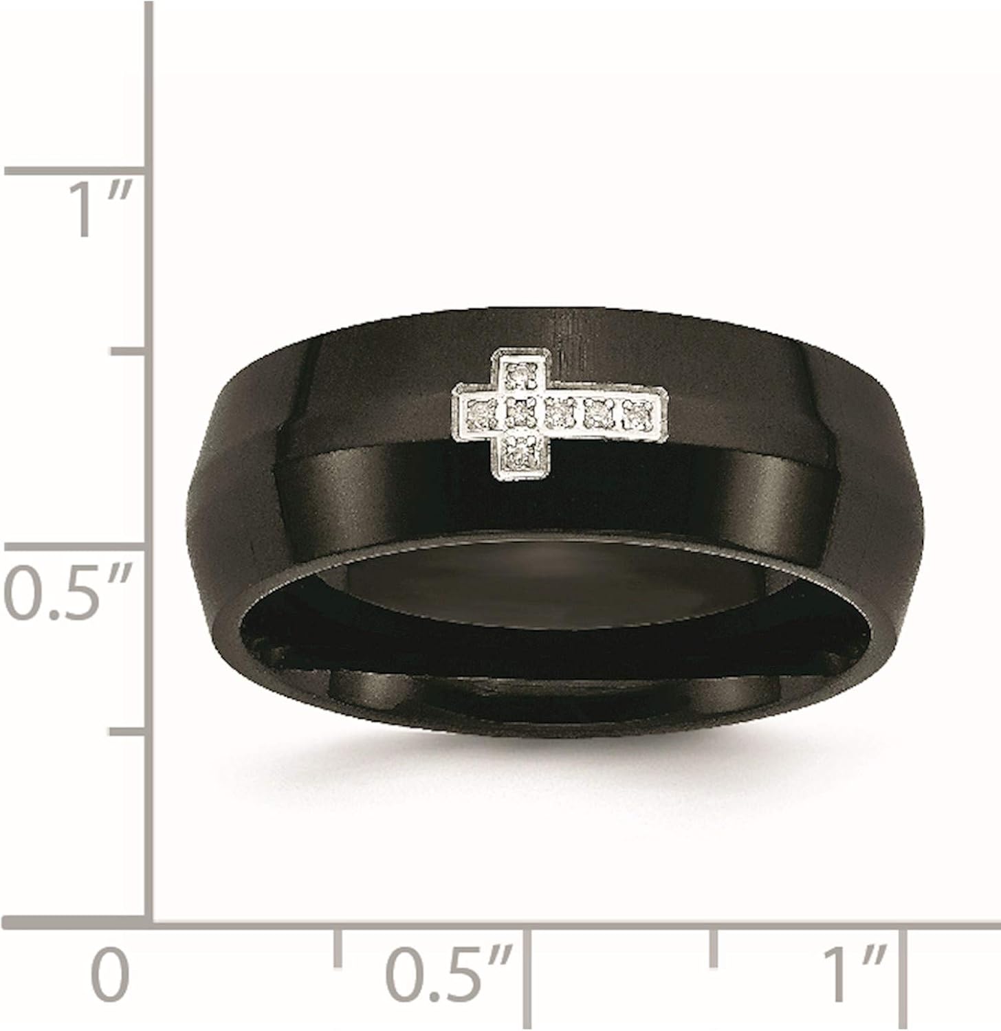 Chisel Stainless Steel Black IP-Plated with Diamond Cross Ring (Width=8)