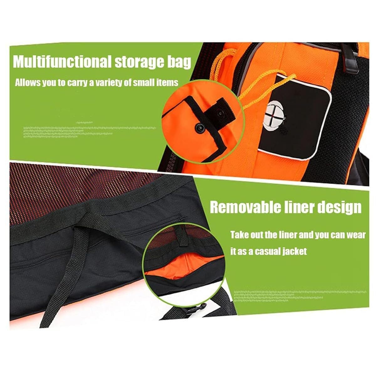 Chaleco de Kayak de Pesca para Adultos con Bolsa Desmontable de Múltiples Bolsillos Alta Flotabilidad Drenaje Rápido