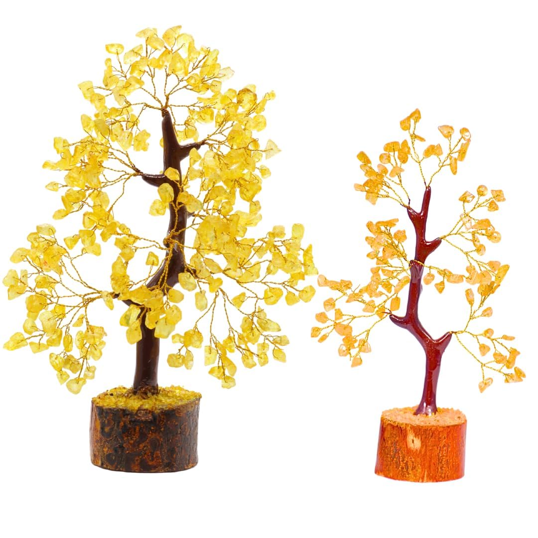 DVISHA Combo of Citrine Healing Crystal Tree - Crystals and Gemstones, Good Luck Feng Shui Tree, Bonsai Trees, Gemstone Tree, Yellow Crystal Tree Set Home and Office Decor Best Gift Set