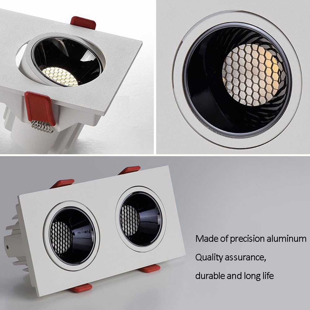 Foco Empotrable Led Regulable De 2 Cabezales, Panel De Techo Rectangular De 24 W con Ángulo Ajustable, Paquete De 4 Unidades.