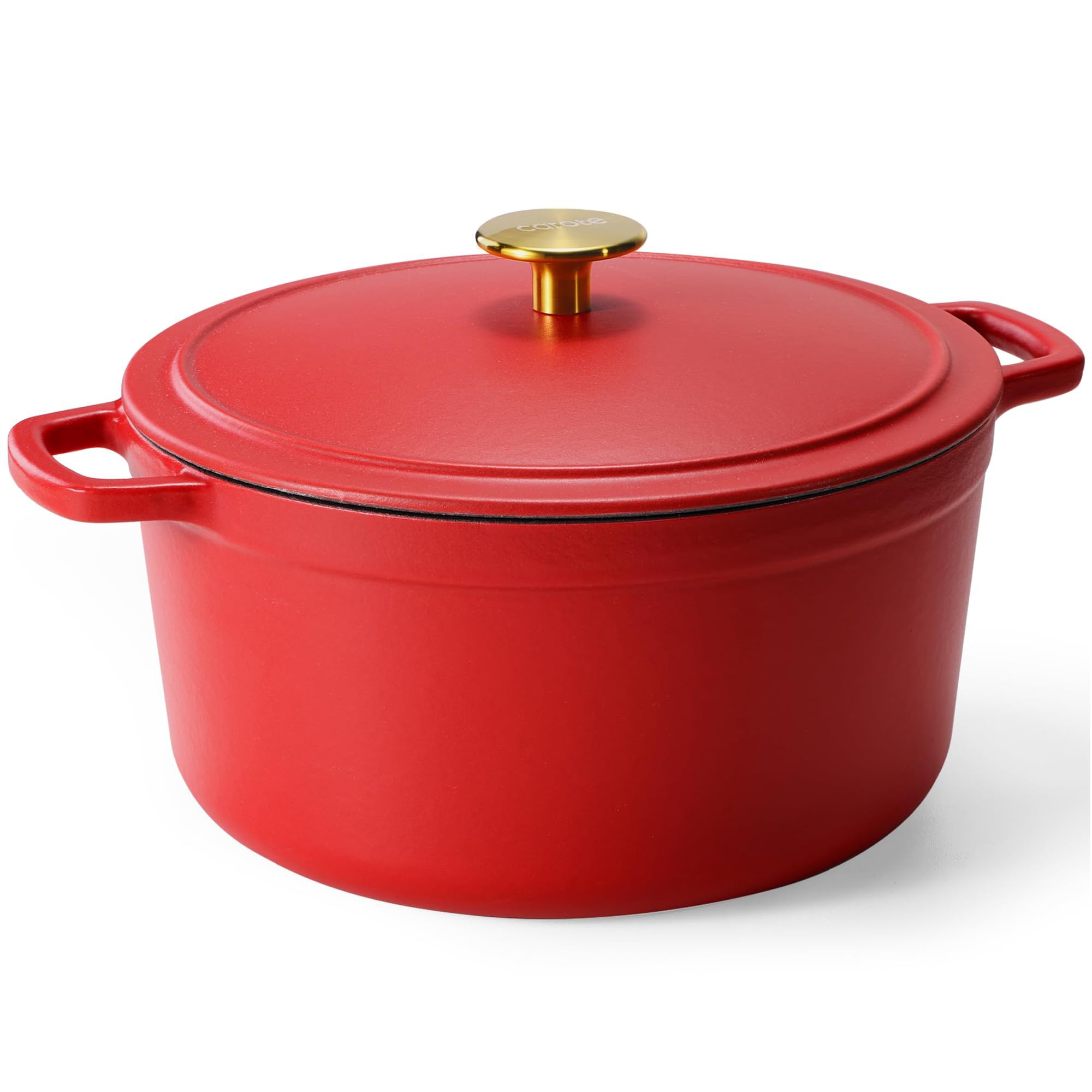 CAROTE Enameled Cast Iron Dutch Oven Pot with Lid, Enameled Dutch Oven for Sourdough Bread Baking, Braising, Stews, Dual Handles, Heavy-Duty Cast Iron Pot, 5QT, Red